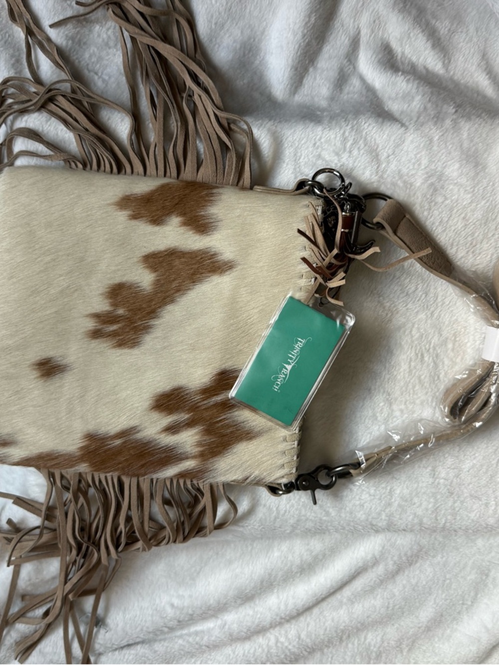 Cowhide Fringe Shoulder Bag in Brown & Cream - Fashion-Forward Carryall